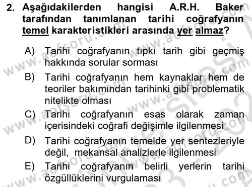 Tarihi Coğrafya Dersi 2023 - 2024 Yılı (Vize) Ara Sınav Soruları 2. Soru