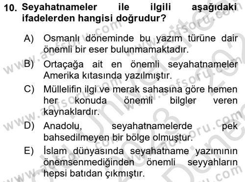 Tarihi Coğrafya Dersi 2023 - 2024 Yılı (Final) Dönem Sonu Sınav Soruları 10. Soru