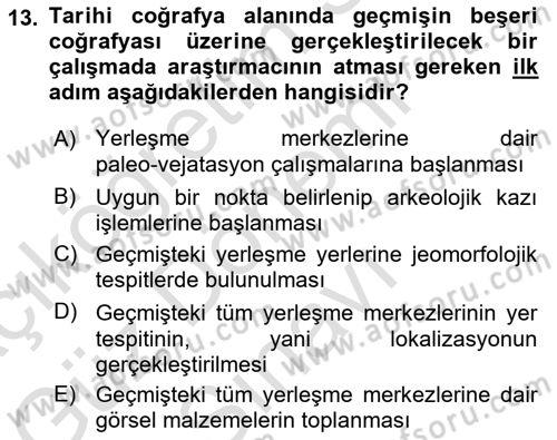 Tarihi Coğrafya Dersi 2023 - 2024 Yılı (Final) Dönem Sonu Sınav Soruları 13. Soru