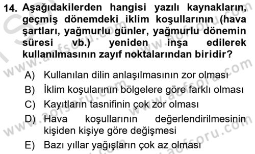 Tarihi Coğrafya Dersi 2023 - 2024 Yılı (Final) Dönem Sonu Sınav Soruları 14. Soru