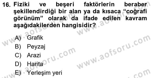 Tarihi Coğrafya Dersi 2023 - 2024 Yılı (Final) Dönem Sonu Sınav Soruları 16. Soru