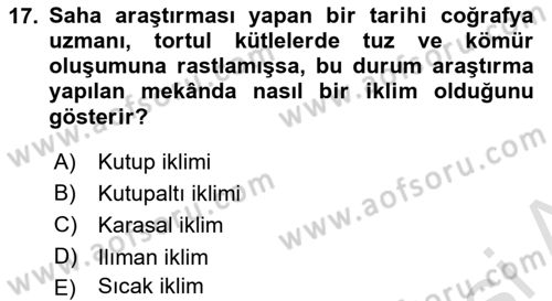 Tarihi Coğrafya Dersi 2023 - 2024 Yılı (Final) Dönem Sonu Sınav Soruları 17. Soru