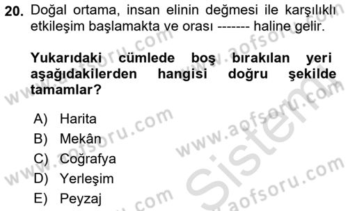 Tarihi Coğrafya Dersi 2023 - 2024 Yılı (Final) Dönem Sonu Sınav Soruları 20. Soru