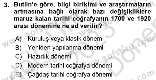 Tarihi Coğrafya Dersi 2023 - 2024 Yılı (Final) Dönem Sonu Sınav Soruları 3. Soru