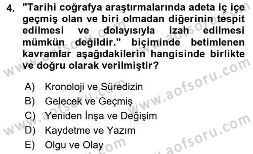 Tarihi Coğrafya Dersi 2023 - 2024 Yılı (Final) Dönem Sonu Sınav Soruları 4. Soru