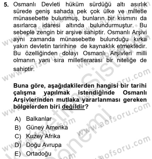 Tarihi Coğrafya Dersi 2023 - 2024 Yılı (Final) Dönem Sonu Sınav Soruları 5. Soru