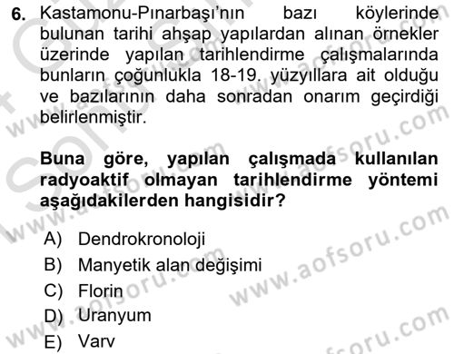 Tarihi Coğrafya Dersi 2023 - 2024 Yılı (Final) Dönem Sonu Sınav Soruları 6. Soru