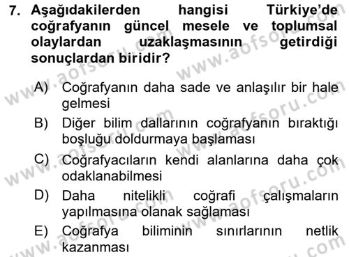 Tarihi Coğrafya Dersi 2023 - 2024 Yılı Yaz Okulu Sınav Soruları 7. Soru