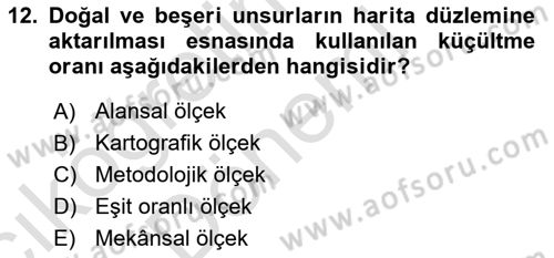Tarihi Coğrafya Dersi Ara Sınavı Deneme Sınav Soruları 12. Soru