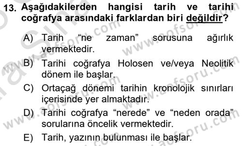 Tarihi Coğrafya Dersi Ara Sınavı Deneme Sınav Soruları 13. Soru