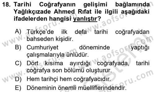 Tarihi Coğrafya Dersi Ara Sınavı Deneme Sınav Soruları 18. Soru