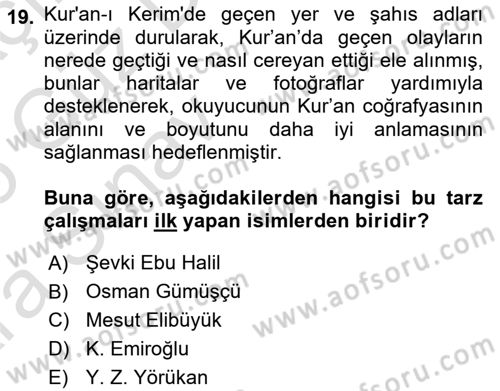 Tarihi Coğrafya Dersi Ara Sınavı Deneme Sınav Soruları 19. Soru