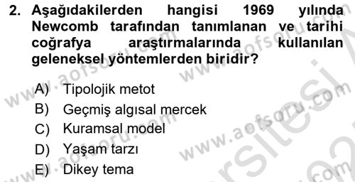 Tarihi Coğrafya Dersi Ara Sınavı Deneme Sınav Soruları 2. Soru