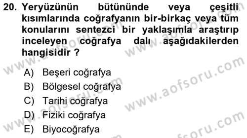 Tarihi Coğrafya Dersi Ara Sınavı Deneme Sınav Soruları 20. Soru