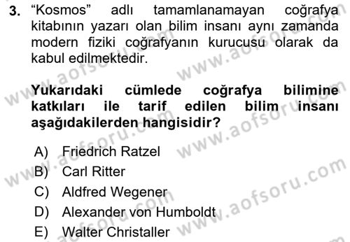 Tarihi Coğrafya Dersi 2024 - 2025 Yılı (Vize) Ara Sınav Soruları 3. Soru