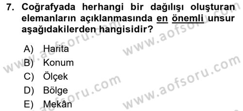 Tarihi Coğrafya Dersi 2024 - 2025 Yılı (Vize) Ara Sınav Soruları 7. Soru