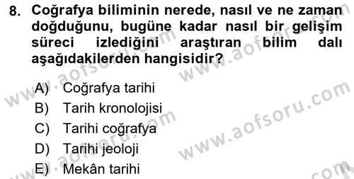 Tarihi Coğrafya Dersi 2024 - 2025 Yılı (Vize) Ara Sınav Soruları 8. Soru