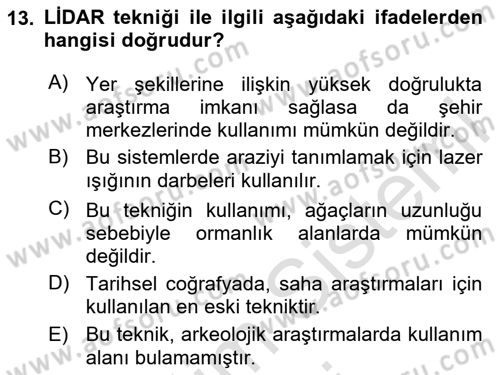 Tarihi Coğrafya Dersi 2024 - 2025 Yılı (Final) Dönem Sonu Sınav Soruları 13. Soru