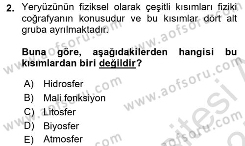 Tarihi Coğrafya Dersi 2024 - 2025 Yılı (Final) Dönem Sonu Sınav Soruları 2. Soru
