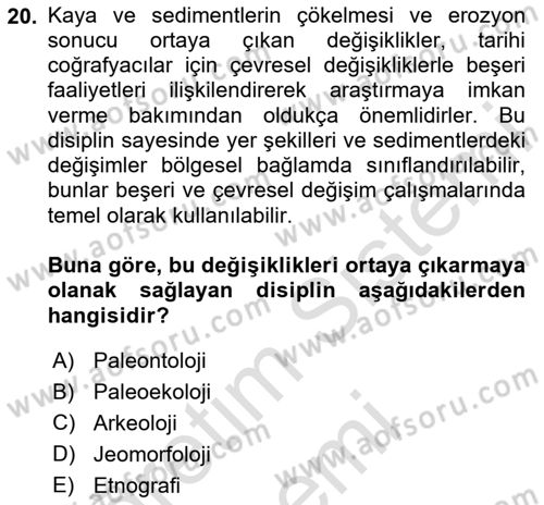 Tarihi Coğrafya Dersi 2024 - 2025 Yılı (Final) Dönem Sonu Sınav Soruları 20. Soru