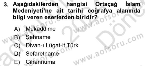 Tarihi Coğrafya Dersi 2024 - 2025 Yılı (Final) Dönem Sonu Sınav Soruları 3. Soru