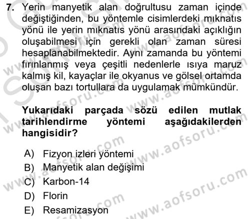 Tarihi Coğrafya Dersi 2024 - 2025 Yılı (Final) Dönem Sonu Sınav Soruları 7. Soru