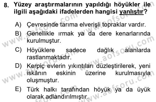 Tarihi Coğrafya Dersi 2024 - 2025 Yılı (Final) Dönem Sonu Sınav Soruları 8. Soru