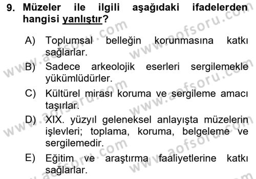 Tarihi Coğrafya Dersi 2024 - 2025 Yılı (Final) Dönem Sonu Sınav Soruları 9. Soru