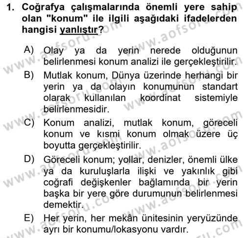 Tarihi Coğrafya Dersi 2024 - 2025 Yılı Yaz Okulu Sınav Soruları 1. Soru