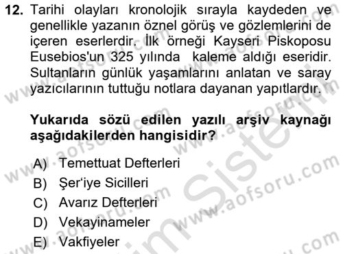 Tarihi Coğrafya Dersi 2024 - 2025 Yılı Yaz Okulu Sınav Soruları 12. Soru