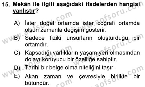 Tarihi Coğrafya Dersi 2024 - 2025 Yılı Yaz Okulu Sınav Soruları 15. Soru