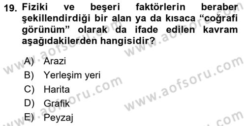 Tarihi Coğrafya Dersi 2024 - 2025 Yılı Yaz Okulu Sınav Soruları 19. Soru