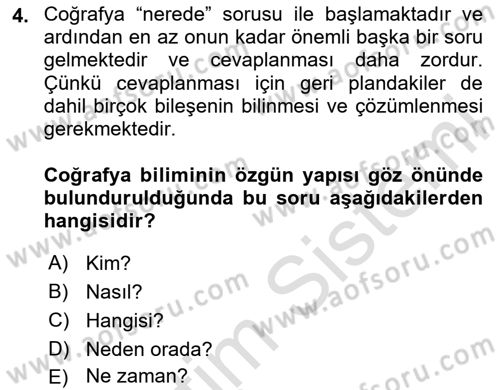 Tarihi Coğrafya Dersi 2024 - 2025 Yılı Yaz Okulu Sınav Soruları 4. Soru