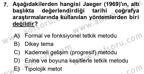 Tarihi Coğrafya Dersi 2024 - 2025 Yılı Yaz Okulu Sınav Soruları 7. Soru