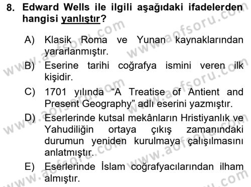 Tarihi Coğrafya Dersi 2024 - 2025 Yılı Yaz Okulu Sınav Soruları 8. Soru