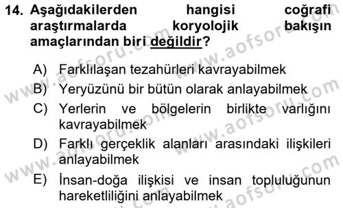 Tarihi Coğrafya Dersi 2025 - 2026 Yılı (Vize) Ara Sınav Soruları 14. Soru