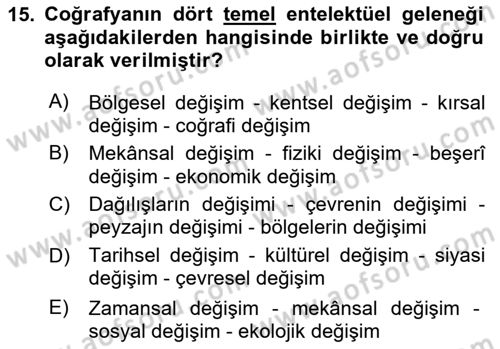 Tarihi Coğrafya Dersi 2025 - 2026 Yılı (Vize) Ara Sınav Soruları 15. Soru