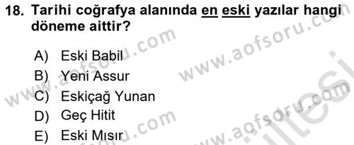 Tarihi Coğrafya Dersi 2025 - 2026 Yılı (Vize) Ara Sınav Soruları 18. Soru
