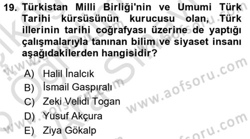 Tarihi Coğrafya Dersi 2025 - 2026 Yılı (Vize) Ara Sınav Soruları 19. Soru