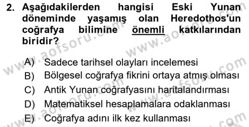 Tarihi Coğrafya Dersi 2025 - 2026 Yılı (Vize) Ara Sınav Soruları 2. Soru