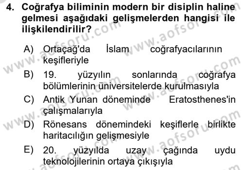 Tarihi Coğrafya Dersi 2025 - 2026 Yılı (Vize) Ara Sınav Soruları 4. Soru