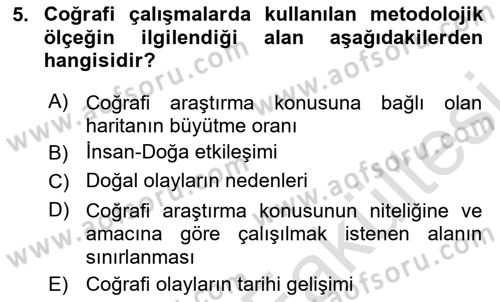 Tarihi Coğrafya Dersi 2025 - 2026 Yılı (Vize) Ara Sınav Soruları 5. Soru