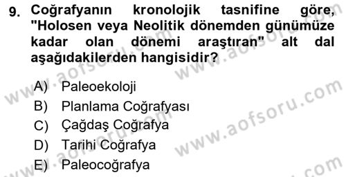 Tarihi Coğrafya Dersi 2025 - 2026 Yılı (Vize) Ara Sınav Soruları 9. Soru