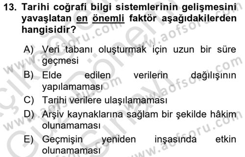Tarihi Coğrafya Dersi 2025 - 2026 Yılı (Final) Dönem Sonu Sınav Soruları 13. Soru