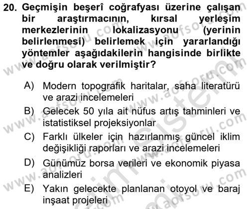 Tarihi Coğrafya Dersi 2025 - 2026 Yılı (Final) Dönem Sonu Sınav Soruları 20. Soru