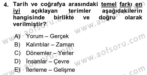 Tarihi Coğrafya Dersi 2025 - 2026 Yılı (Final) Dönem Sonu Sınav Soruları 4. Soru