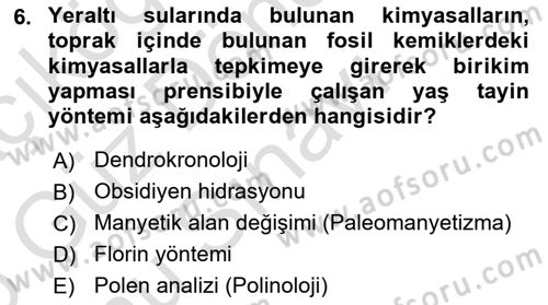Tarihi Coğrafya Dersi 2025 - 2026 Yılı (Final) Dönem Sonu Sınav Soruları 6. Soru