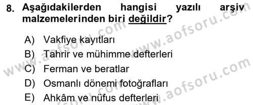 Tarihi Coğrafya Dersi 2025 - 2026 Yılı (Final) Dönem Sonu Sınav Soruları 8. Soru