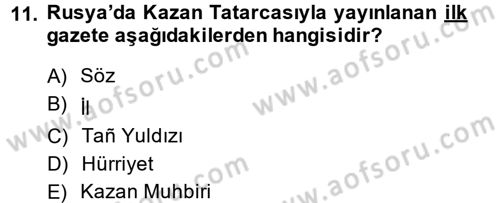 XIX. Yüzyıl Türk Dünyası Dersi 2013 - 2014 Yılı (Vize) Ara Sınav Soruları 11. Soru