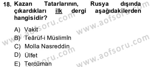 XIX. Yüzyıl Türk Dünyası Dersi 2013 - 2014 Yılı (Vize) Ara Sınav Soruları 18. Soru